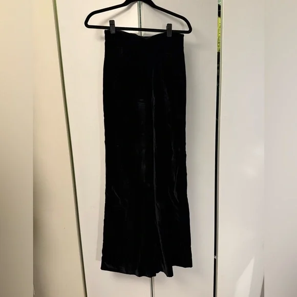 Sandro Black High-Waist Wide-Leg Velvet Pants - Picture 3 of 6